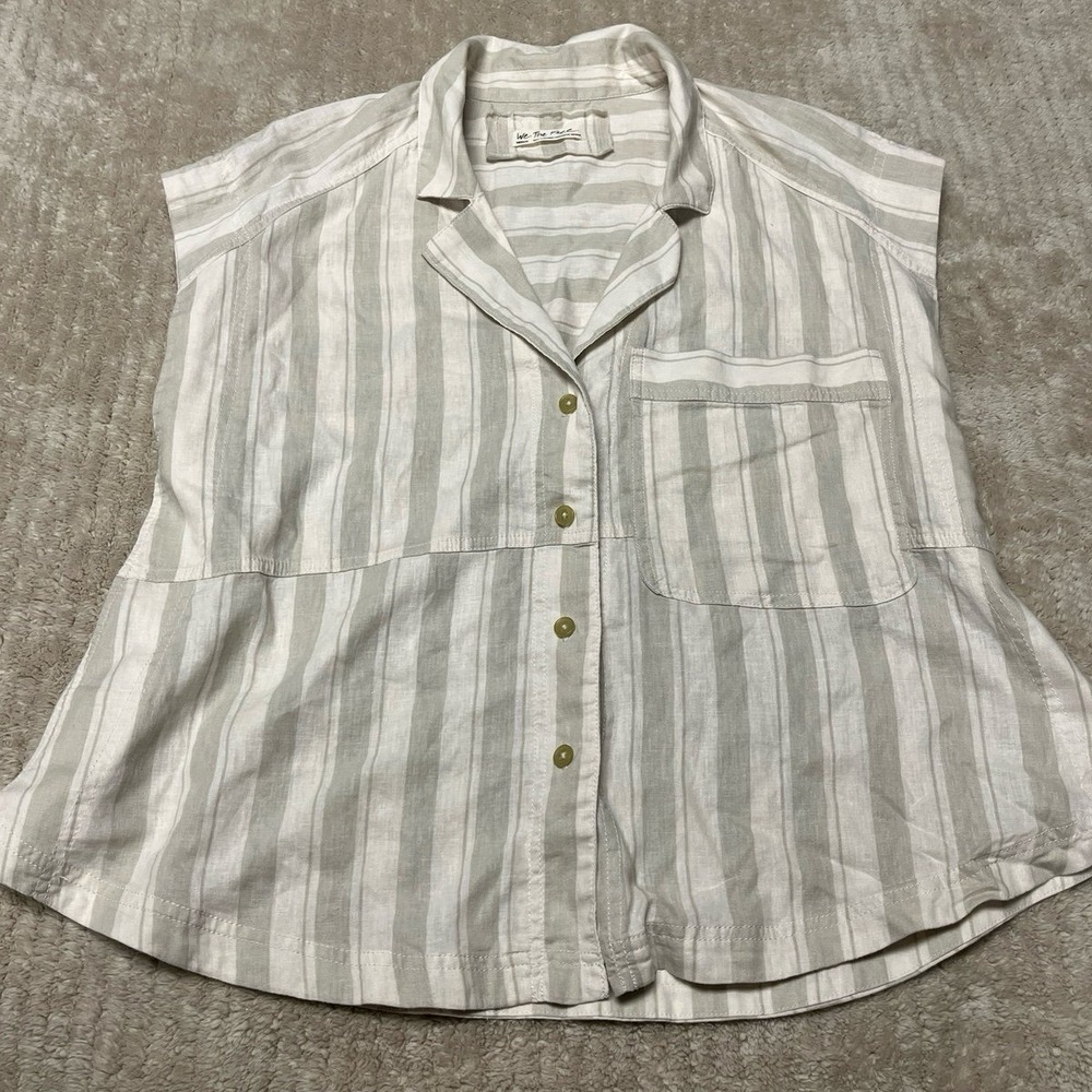 Free People linen-blend neutral stripe oversized top size medium
